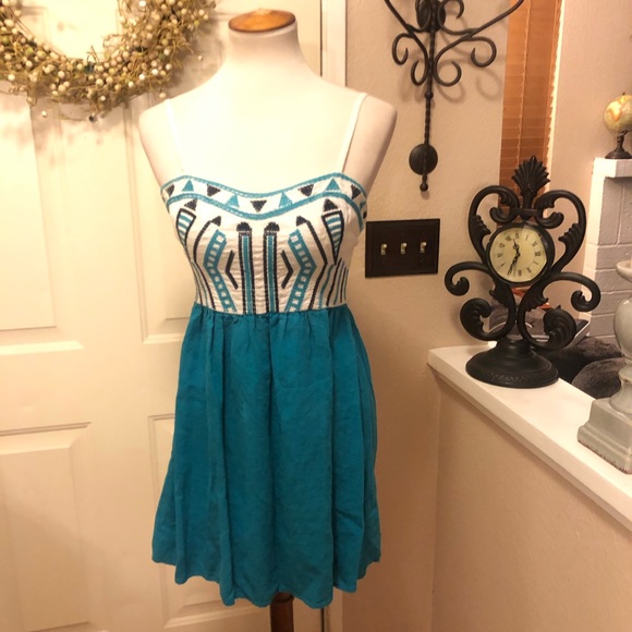 Anthropologie Staring At Stars Teal Midi Dress - Picture 2 of 8